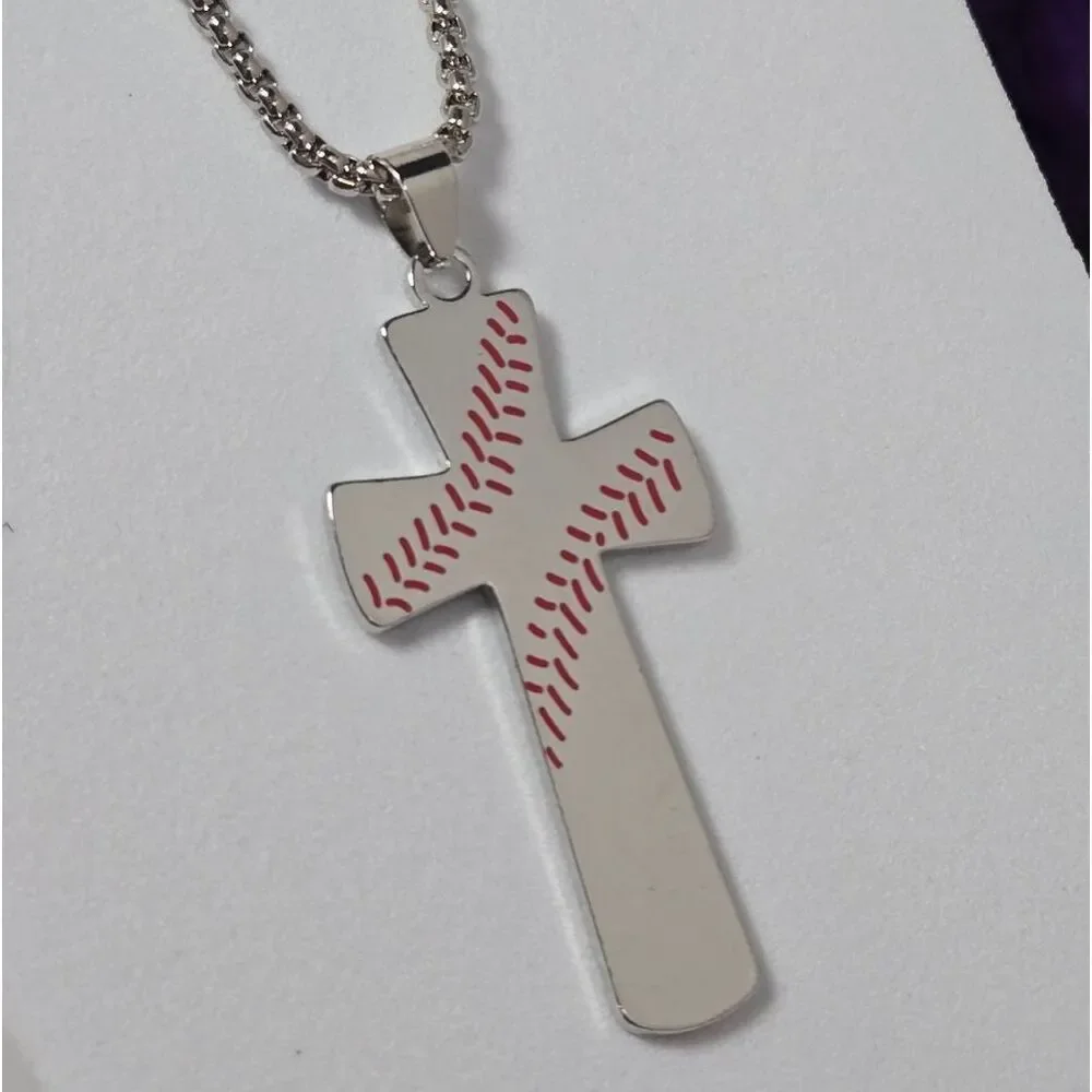 Baseball Cross Necklace Philippians 4:13 Stainless Steel 24